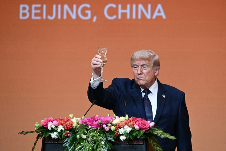 Donald Trump à Pékin, en Chine, le 14 mai 2026. ( AFP / BRENDAN SMIALOWSKI )