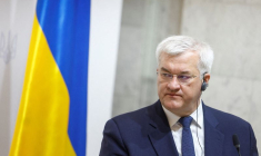 Le ministre ukrainien des Affaires étrangères Andriï Sybiha assiste à une conférence de presse à Kyiv