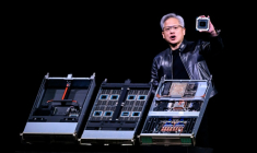 Le PDG de Nvidia, Jensen Huang, présente Vera Rubin, une plateforme de centre de données IA de nouvelle génération, et Rubin Ultra, une architecture GPU IA de nouvelle génération, lors de son discours d'ouverture à la conférence annuelle des développeurs GTC à San José, en Californie, le 16 mars 2026 ( AFP / JOSH EDELSON )