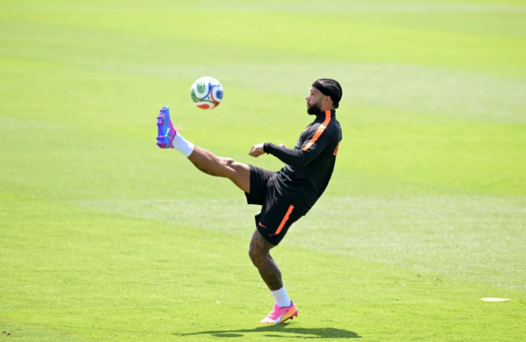 Le Néerlandais Memphis Depay à l'entraînement, le 10 juin 2026 à Kansas City ( AFP / JUAN MABROMATA )