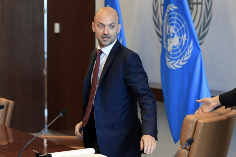 Jean-Noël Barrot à New York, aux États-Unis, le 29 avril 2025. ( AFP / CHARLY TRIBALLEAU )