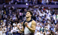 L'Américain Ben Shelton lors de son match contre son compatriote Frances Tiafoe en demi-finale de l'US Open, à New York, le 11 septembre 2026 ( AFP / CHARLY TRIBALLEAU )