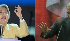 (COMBO) Cette combinaison de photos d’archives réalisée le 14 novembre 2025 montre la candidate présidentielle chilienne Jeannette Jara (g), de la coalition Unidad por Chile, lors de son meeting de clôture de campagne à Valparaíso, le 13 novembre 2025, et José Antonio Kast (d), du Parti républicain, lors de son propre meeting de clôture de campagne à Concepción, au Chili, le 13 novembre 2025 ( AFP / Rodrigo ARANGUA )