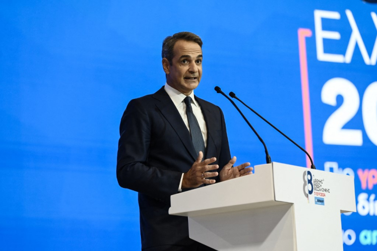 Le Premier ministre grec Kyriakos Mitsotakis en Thessalonique, dans le nord de la Grèce, le 7 septembre 2024. ( AFP / SAKIS MITROLIDIS )