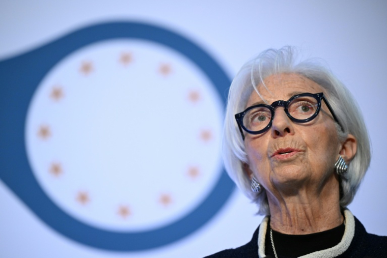 La présidente de la Banque centrale européenne, lors d'une conférence annuelle sur la BCE et ses observateurs à Francfort le 25 mars 2026 ( AFP / Kirill KUDRYAVTSEV )