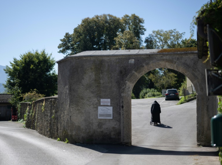 Soeur Bernadette, 88 ans, qui avait été placée contre son gré en maison de retraite par les autorités religieuses, regagne son couvent dans le château de Goldenstein à Elsbethen, près de Salzbourg, en Autriche ( AFP / Joe Klamar )