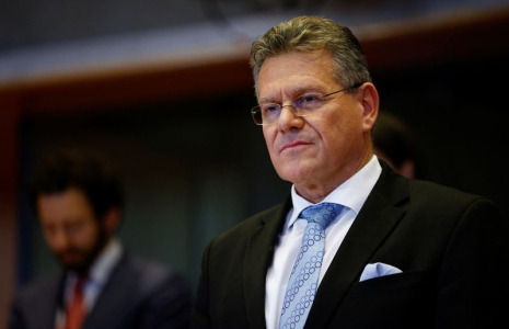 Maros Sefcovic fait face à une audition de confirmation devant les commissions du commerce international et des affaires constitutionnelles du Parlement européen, à Bruxelles