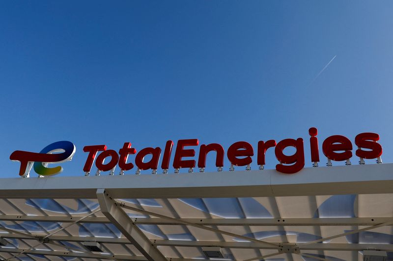 Le logo de TotalEnergies sur une station-service à Drancy