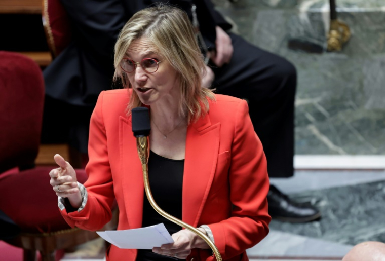 La ministre de la Transition écologique Agnès Pannier-Runacher à l'Assemblée nationale, le 9 avril 2025 à Paris ( AFP / STEPHANE DE SAKUTIN )