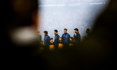 Joao NEVES, Warren ZAIRE-EMERY, Desire DOUE and Khvicha KVARATSKHELIA of PSG prior the UEFA Champions League match between Paris SG and Bayern Munich at Parc des Princes on April 28, 2026 in Paris, France. (Photo by Johnny Fidelin/Icon Sport)  - Photo by Icon Sport