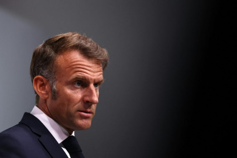 Le président Emmanuel Macron lors d'une conférence de presse avec le chancelier allemand Friedrich Merz, le 29 août 2025 à Toulon, dans le Var ( POOL / Manon Cruz )