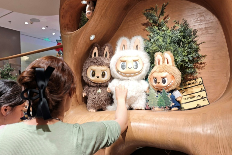 Des clients regardent des poupées Labubu dans un magasin Pop Mart à Shanghai, le 11 juin 2025 ( AFP / STR )