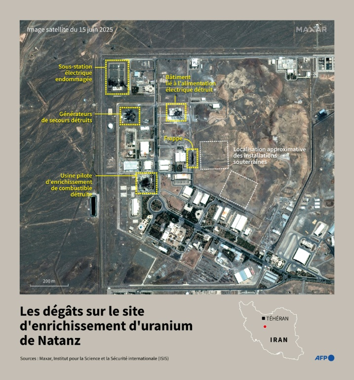 Image satellite de Maxar du 15 juin 2025 montrant les dégâts sur le site d'enrichissement d'uranium de Natanz, dans le centre de l'Iran ( AFP / Cléa PÉCULIER )