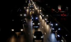 Rush hour car traffic fills the highway in Paris suburb