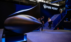 Le stand de l'ukrainien Fire Point au salon mondial de défense Eurosatory à Villepinte, au nord de Paris, le 15 juin 2026   ( AFP / Guillaume BAPTISTE )
