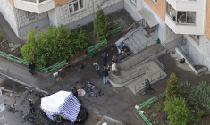 Le site d'une explosion à Balachikha, en Russie, le 25 avril 2025. ( AFP / TATYANA MAKEYEVA )