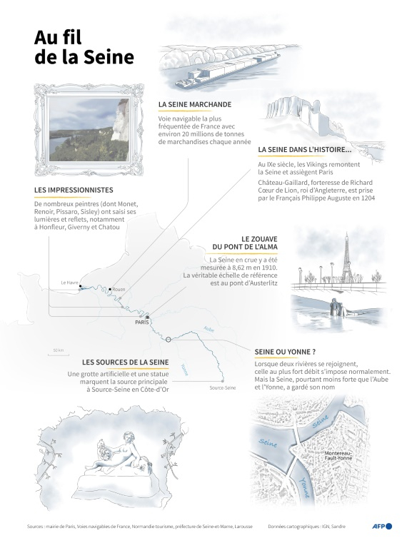 Planche dessinée sur les différents visages de la Seine, de ses sources jusqu'à la Manche ( AFP / Sylvie HUSSON )