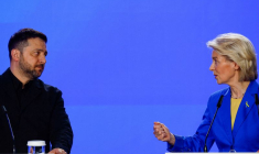 Zelenskiy (Ukraine), von der Leyen et Costa (UE) participent à une conférence de presse à l'occasion du quatrième anniversaire de l'invasion russe, à Kiev