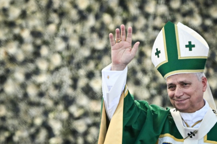 Le pape Léon XIV salue les fidèles après la messe célébrée sur la prairie du sanctuaire marial de Lourdes, le 27 septembre 2026 ( AFP / Lionel BONAVENTURE )