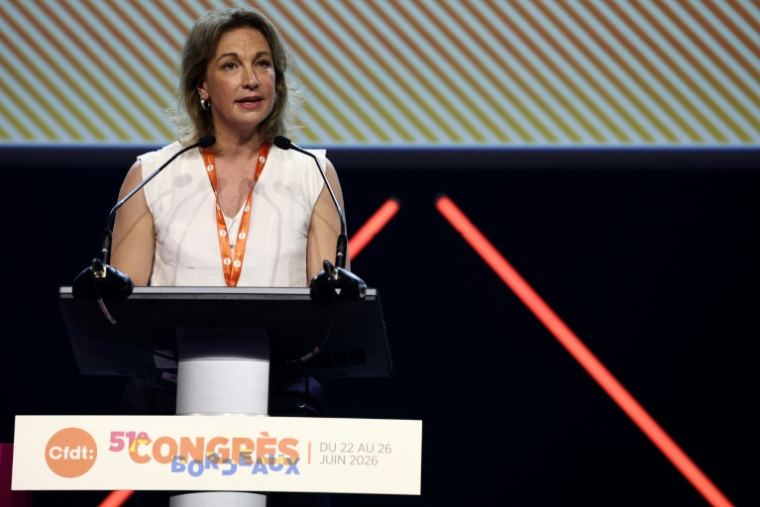 Marylise Léon, secrétaire générale de la CFDT, lors de l'ouverture du 51e congrès du syndicat à Bordeaux, le 22 juin 2026 ( AFP / ROMAIN PERROCHEAU )