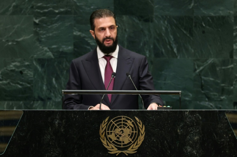 Le président syrien Ahmed al-Chareh lors de la 81e session de l'Assemblée générale des Nations Unies à New York, le 23 septembre 2026 ( AFP / TIMOTHY A. CLARY )