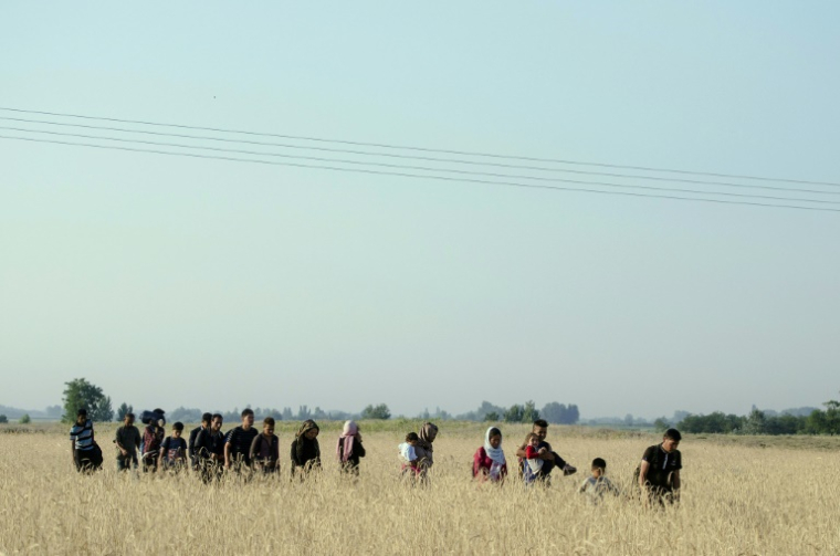 Des migrants arrivent en Hongrie à la frontière avec la Serbie, le 7 juillet 2015 ( AFP / CSABA SEGESVARI )