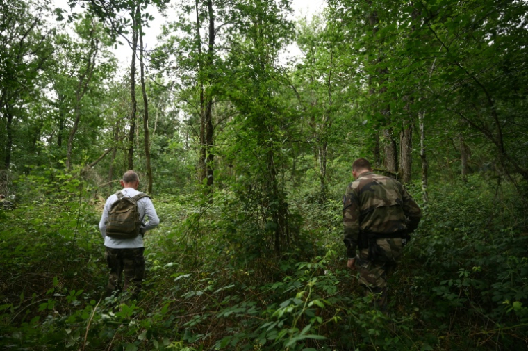 Des gendarmes et chasseurs participent aux recherches de la collégienne Lyhanna disparue depuis le 29 mai, le 3 juin 2026 près de Goutz, dans le Gers ( AFP / Matthieu RONDEL )
