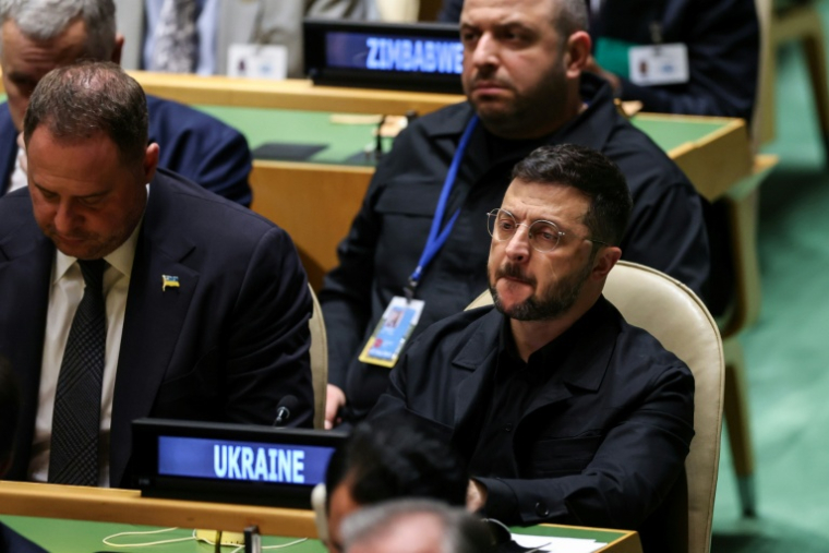 Le président ukrainien Volodymyr Zelensky lors du débat général de l'Assemblée générale des Nations Unies au siège de l'ONU à New York, le 23 septembre 2025 ( AFP / ANGELA WEISS )