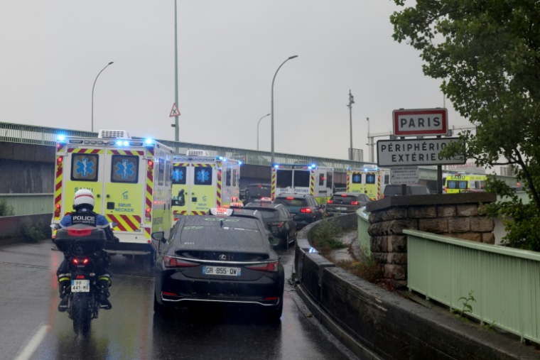 Des ambulances transportant les passagers français du MV Hondius arrivent à Paris, le 10 mai 2026  ( AFP / Xavier GALIANA )