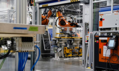 Ligne d'assemblage d'une usine de batteries pour véhicules électriques Mercedes-Benz à Woodstock, dans l'Alabama