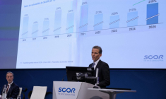 Le PDG de Scor, Thierry Léger, à Paris, le 28 avril 2026. ( AFP / THOMAS SAMSON )