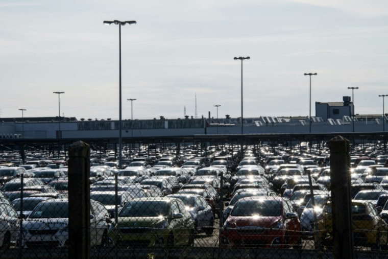 Des voitures garées sur le site de l'usine de Mulhouse à Sausheim, le 16 mars 2020 ( AFP / SEBASTIEN BOZON )