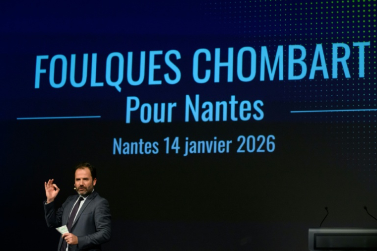 Le candidat LR à la mairie de Nantes, Foulques Chombart de Lauwe, lors d'un meeting de campagne à Nantes, le 14 janvier 2026 en Loire-Atlantique ( AFP / Loic VENANCE )