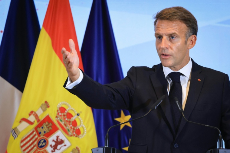 Le président français Emmanuel Macron à Madrid le 30 septembre 2026 ( AFP / Ludovic MARIN )