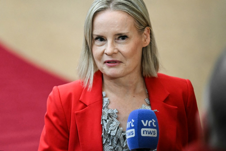 Riikka Purra, ministre finlandaise des Finances, à Bruxelles, en décembre 2025 ( AFP / NICOLAS TUCAT )