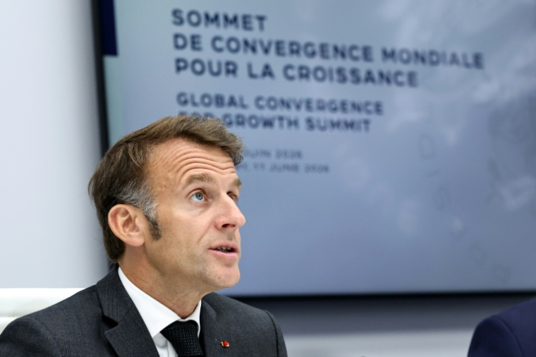 Le président Emmanuel Macron lors du Sommet de la convergence mondiale pour la croissance, en vidéoconférence, à Paris le 11 juin 2026 ( POOL / SIMON WOHLFAHRT )