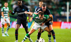 Jordan VERETOUT;Nuno TAVARES;Manuel UGARTE Lisbon, 10/12/2022 - Sporting Clube de Portugal hosted this evening at the Alvalade XXI stadium in Lisbon, Olympique de Marseille de France, in the match of the 4th Matchday, Group Stage, Group D, of the UEFA Champions League 2022/ 23. Nuno Tavares ; Manuel Ugarte; Jordan Veretout (Gerardo Santos / Global Images) - Photo by Icon sport - Photo by Icon Sport