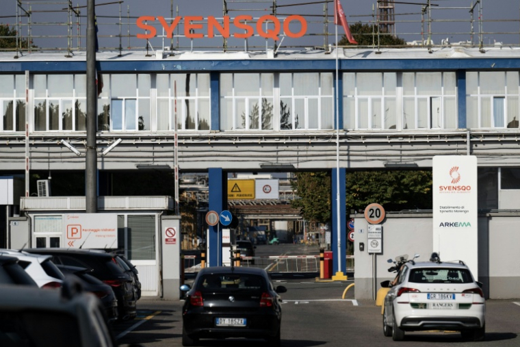 Vue de l'entrée de l'usine chimique Syensqo à Spinetta Marengo, près d’Alessandria, dans le nord de l’Italie, le 29 septembre 2026 ( AFP / Marco Bertorello )