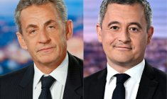 Combo d'archives de l'ancien président Nicolas Sarkozy le 3 mars 2021 (g) et du ministre de la Justice Gerald Darmanin le 10 juin 2024 ( AFP / Ludovic MARIN )