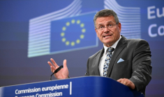 Le commissaire européen chargé du Commerce, Maros Sefcovic, le 16 mai 2024 à Bruxelles ( AFP / JOHN THYS )