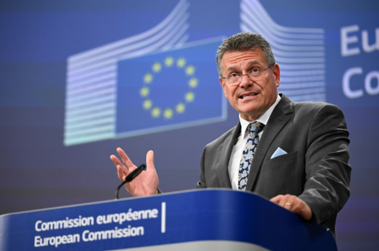 Le commissaire européen chargé du Commerce, Maros Sefcovic, le 16 mai 2024 à Bruxelles ( AFP / JOHN THYS )