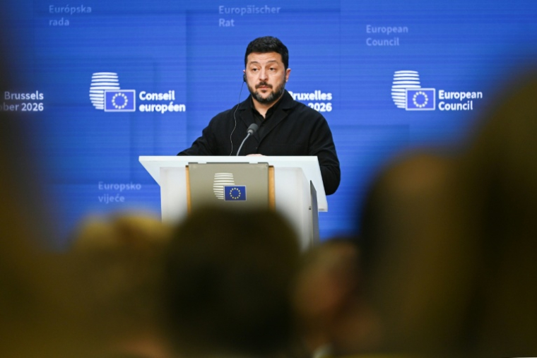 Le président ukrainien Volodymyr Zelensky lors dune sommet de l'UE à Bruxelles, le 16 octobre 2026 ( AFP / Nicolas TUCAT )