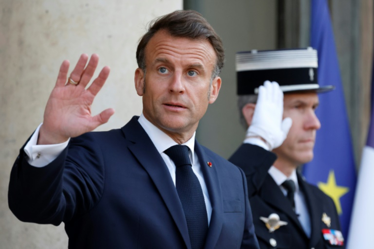 Emmanuel Macron le 5 mai 2025 au Palais de l'Elysée, à Paris ( AFP / Ludovic MARIN )