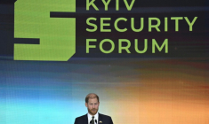 Le prince Harry lors du Forum sur la sécurité à Kiev, le 23 avril 2026 en Ukraine ( AFP / Genya SAVILOV )