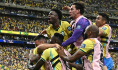 La joie des Brésiliens après le but de Gabriel Martinelli face au Japon (2-1) le 29 juin 2026 à Houston qui les envoie en huitième de finale du Mondial-2026    ( AFP / Paul ELLIS )