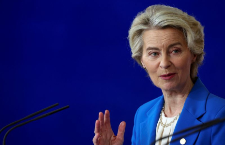 Ursula von der Leyen, lors d'une conférence de presse à Berlin
