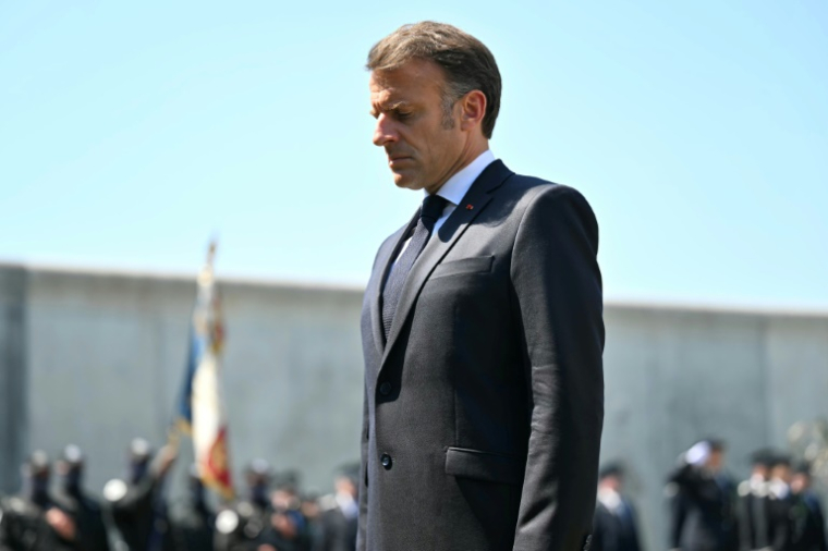 Le président de la République Emmanuel Macron à Caen le 14 mai 2025 ( POOL / LOU BENOIST )