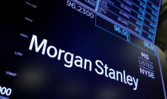 Le logo de Morgan Stanley est visible sur le parquet de la Bourse de New York
