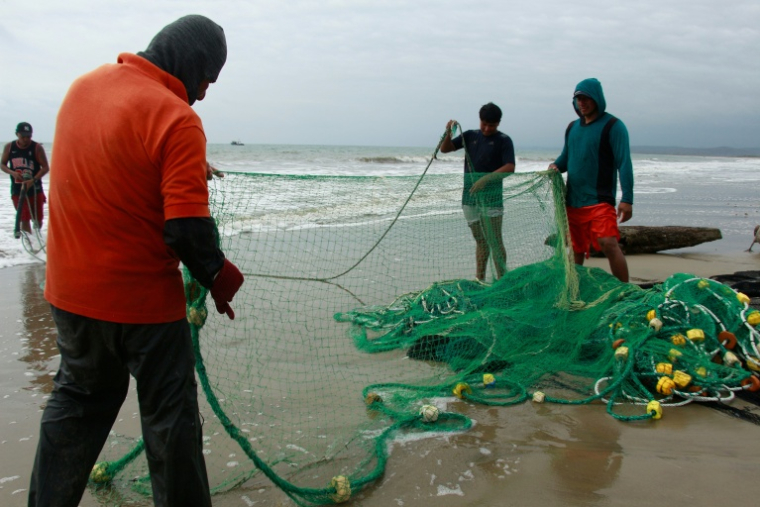 Des pêcheurs à San Pedro, une communauté en Equateur affectée par la hausse des températures du Pacifique, le 18 septembre 2026 ( AFP / Gerardo MENOSCAL )