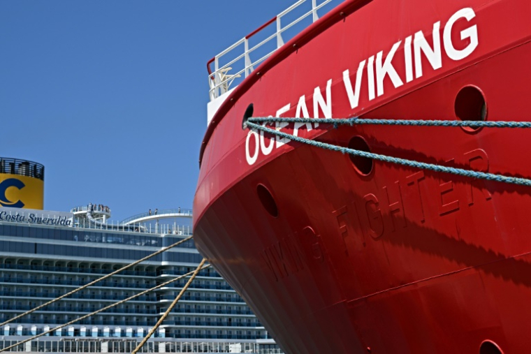 L'Ocean Viking, navire ambulance affrété par SOS Méditerranée, amarré au port de Civitacecchia, en Italie, le 14 juillet 2023 ( AFP / Andreas SOLARO )
